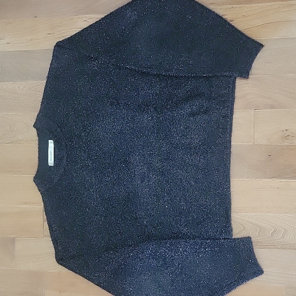 Moussy Metallic Black Sparkley Oversized Sweater Size F